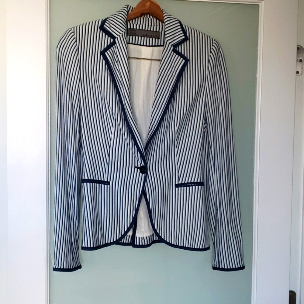 Zara Striped Cotton Knit Blazer